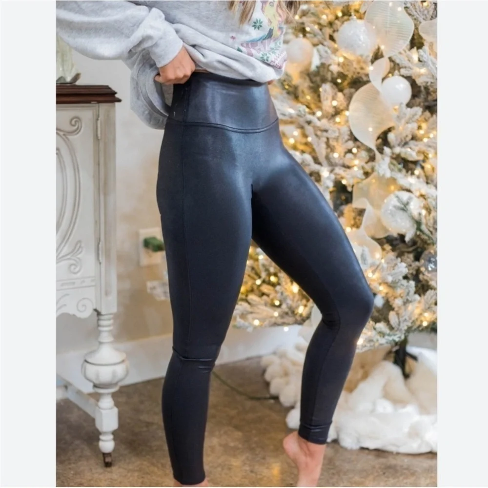 Spanx Faux Leather Leggings High Rise Full Length Size Medium